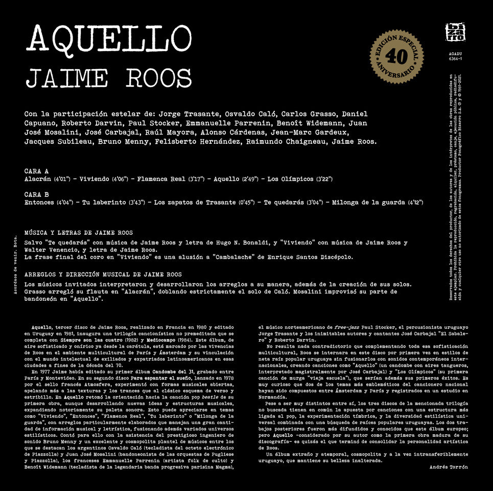 Jaime Roos | Aquello, Edicion especial 40 aniversario (2021)